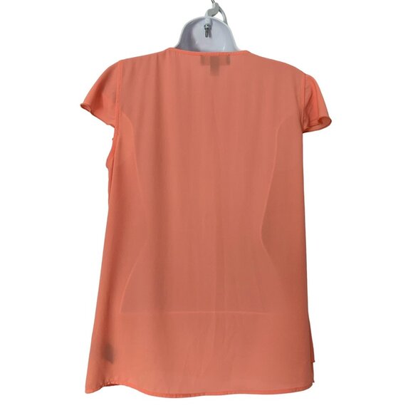 AGB Womens Peach Cowl Neck Layered Flutter Sleeve Blouse Size Medium - Picture 3 of 8